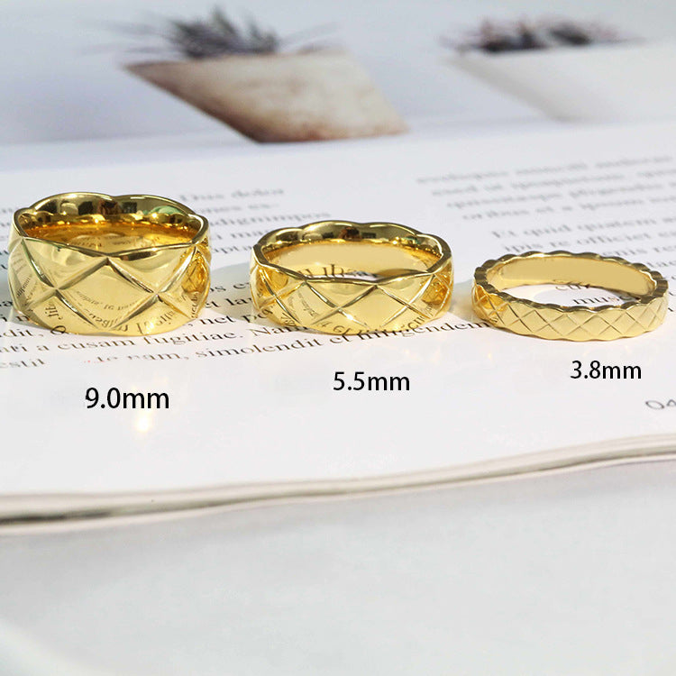 Wholesale Diamond Patterned Stainless Steel 18K Gold-plated Ring