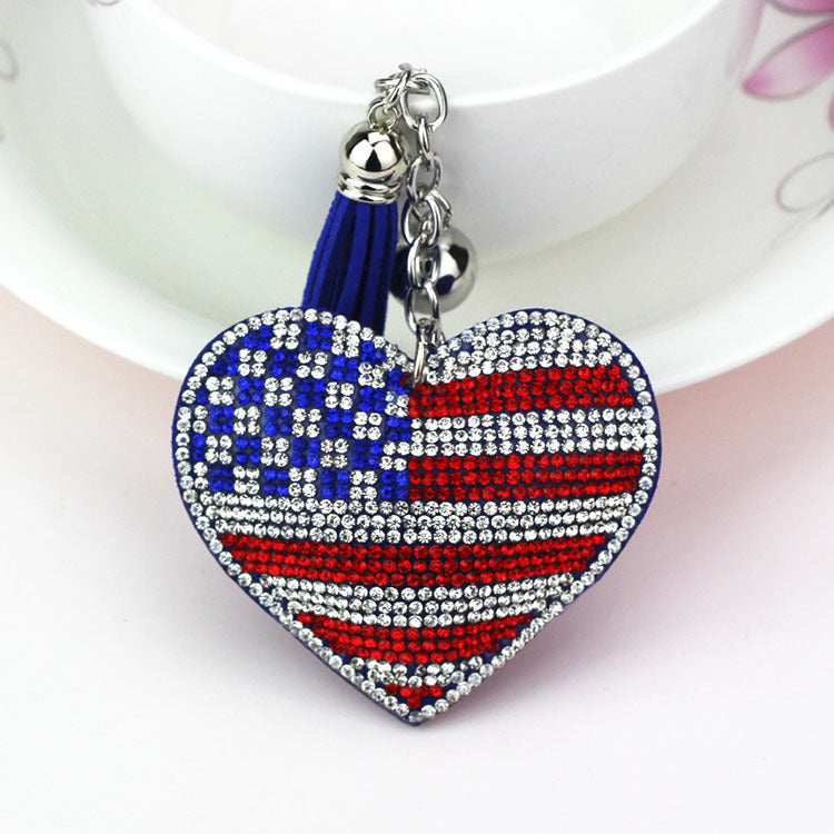 Wholesale Velvet Inlaid Diamond Heart Keychains