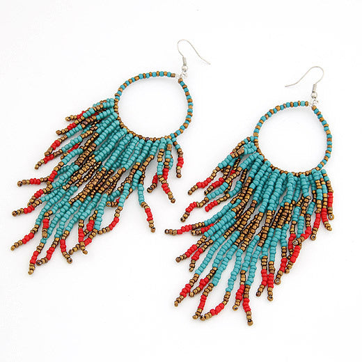 Wholesale Rice Beads Fashion Boho Style Beaded Tassel Drop Earrings