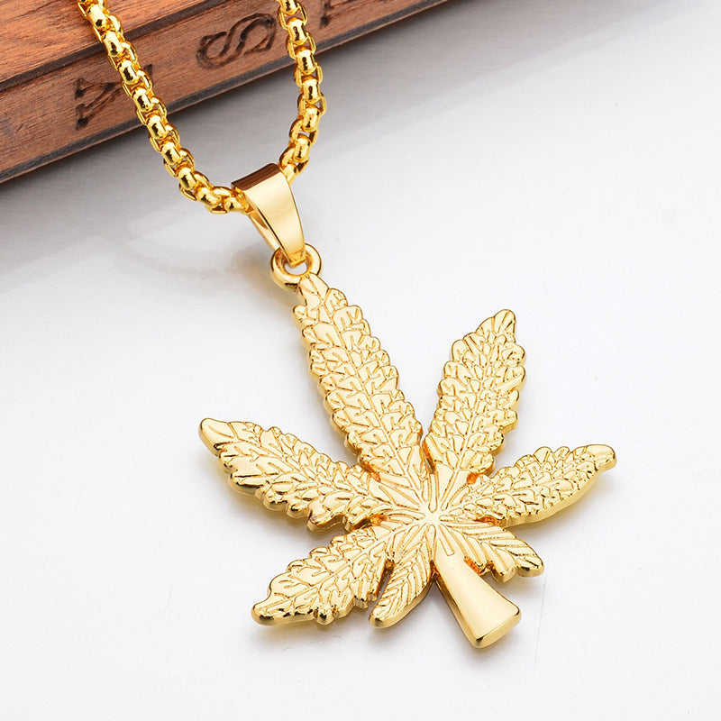 Wholesale Hip Hop Gold, Silver and Black Maple Leaf Necklace