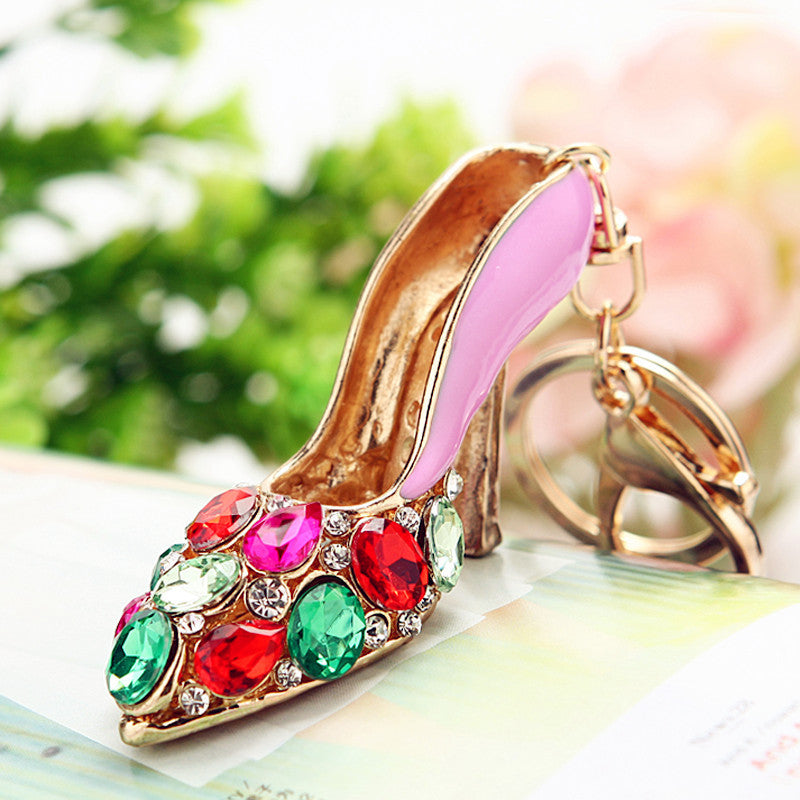 Wholesale Metal Rhinestone Pumpkin Carriage Keychain Bag Charm Pink Car Key Accessory Decorative Gift