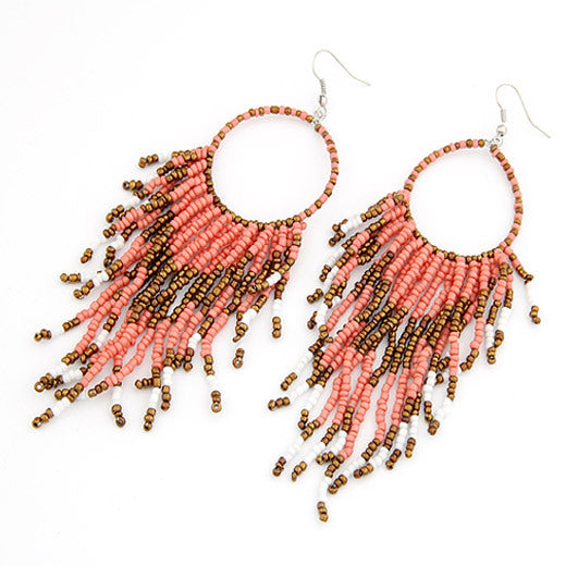 Wholesale Rice Beads Fashion Boho Style Beaded Tassel Drop Earrings