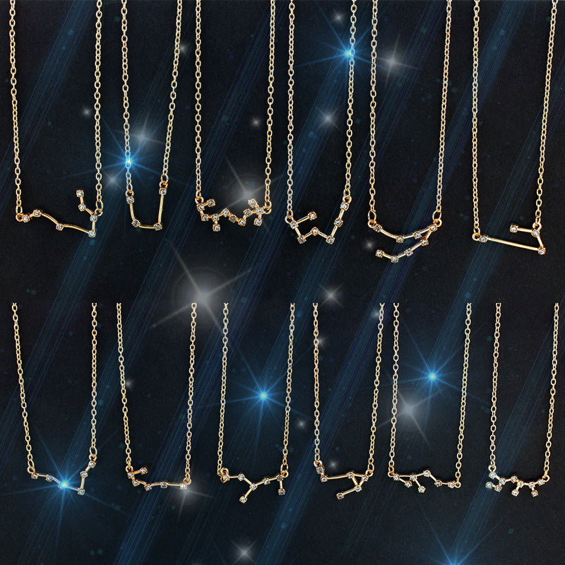 Wholesale Zircon Twelve Constellations Guardian Necklace Collarbone Chain