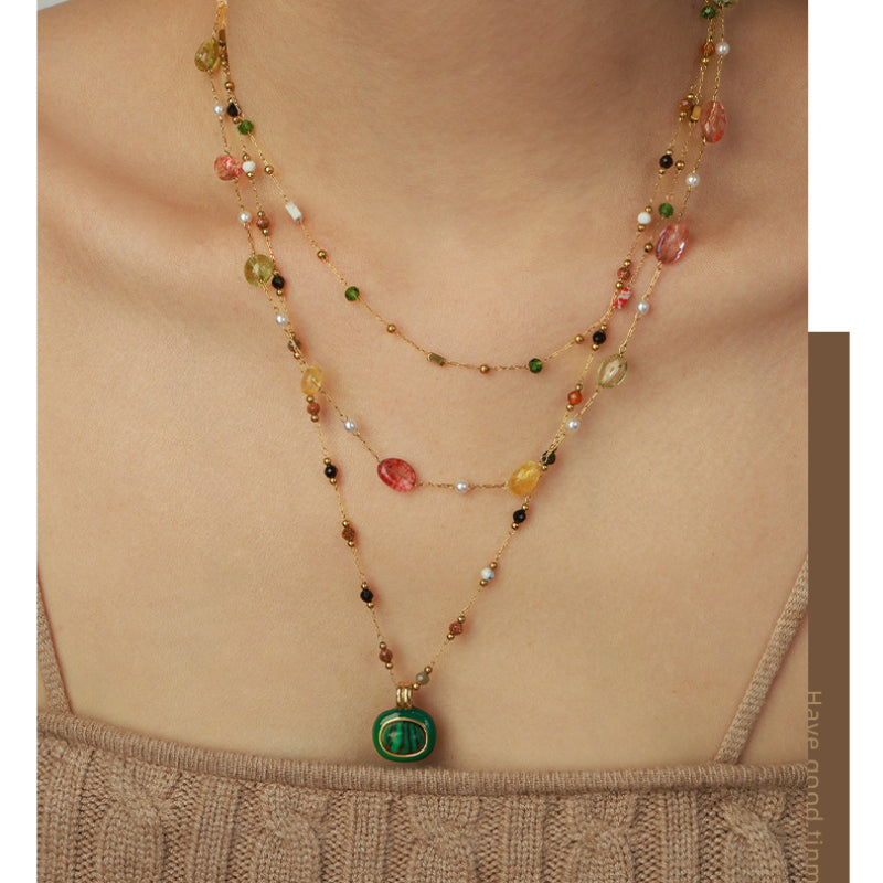 Wholesale Natural Stone Handmade Beaded Titanium Steel Necklaces