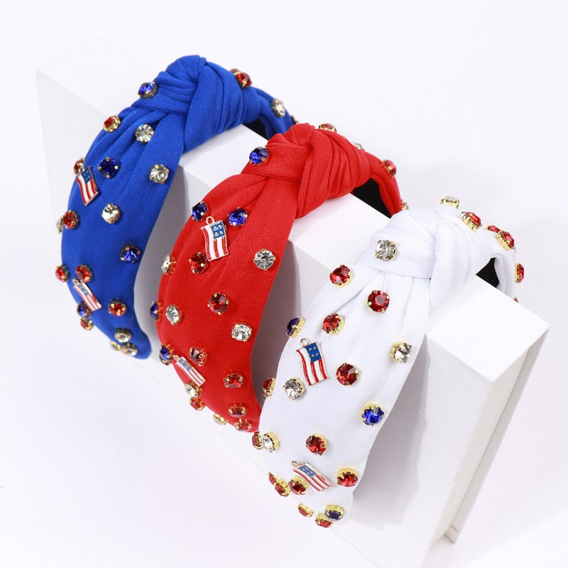 Wholesale Creative American Flag Nail Diamond Knotted Wide Brim Headband