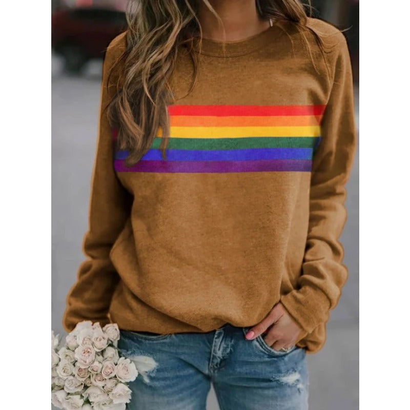 Wholesale Cotton Color Striped Printed Round Neck Pullover Long Sleeves
