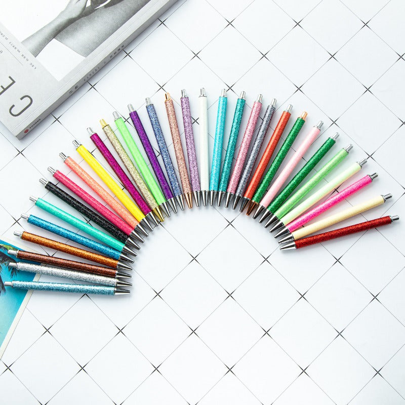 Wholesale Gold Powder Multicolor Metal Button Foreskin Pu Ballpoint Pen