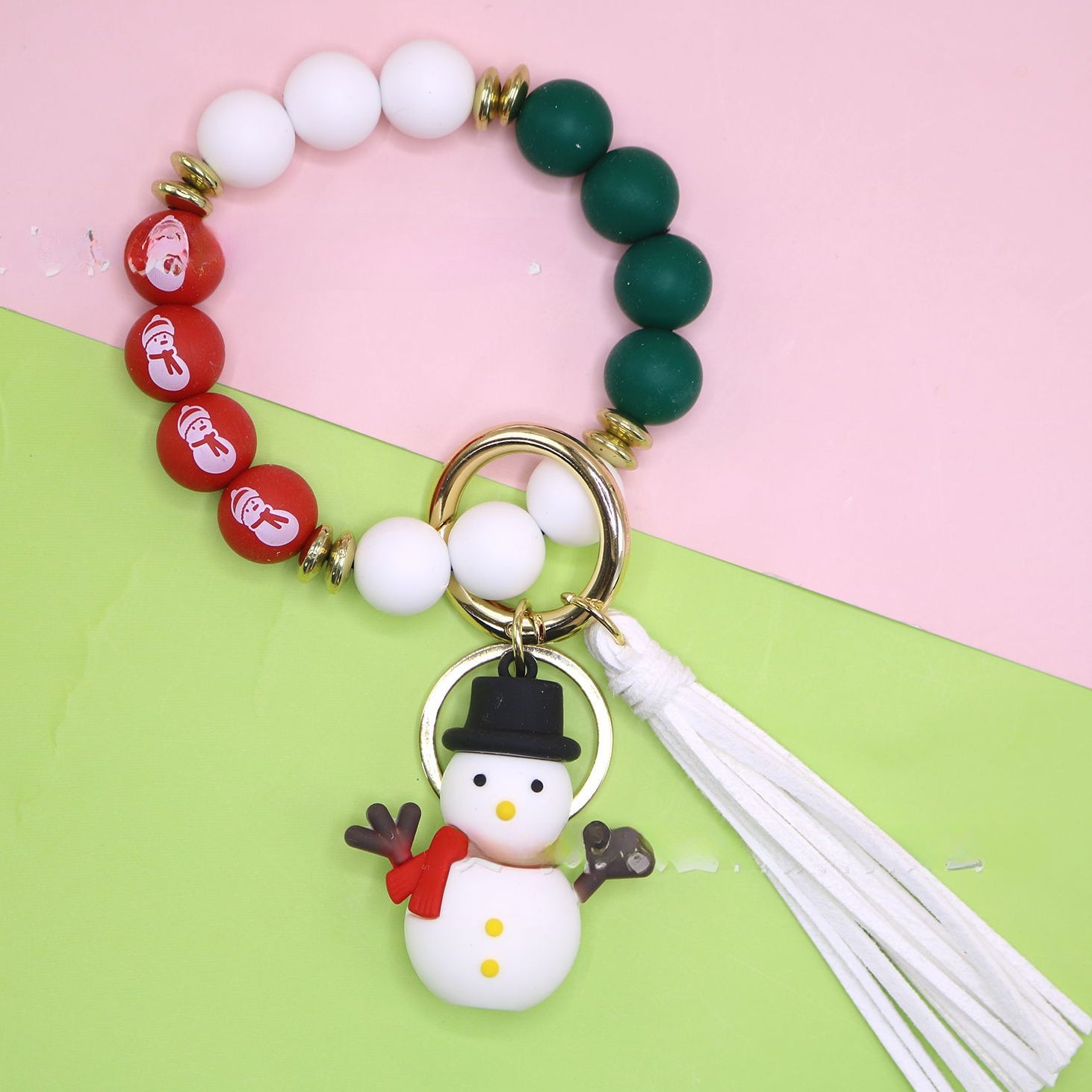 Wholesale Christmas Silicone Beaded Pendant Bracelet Keychain