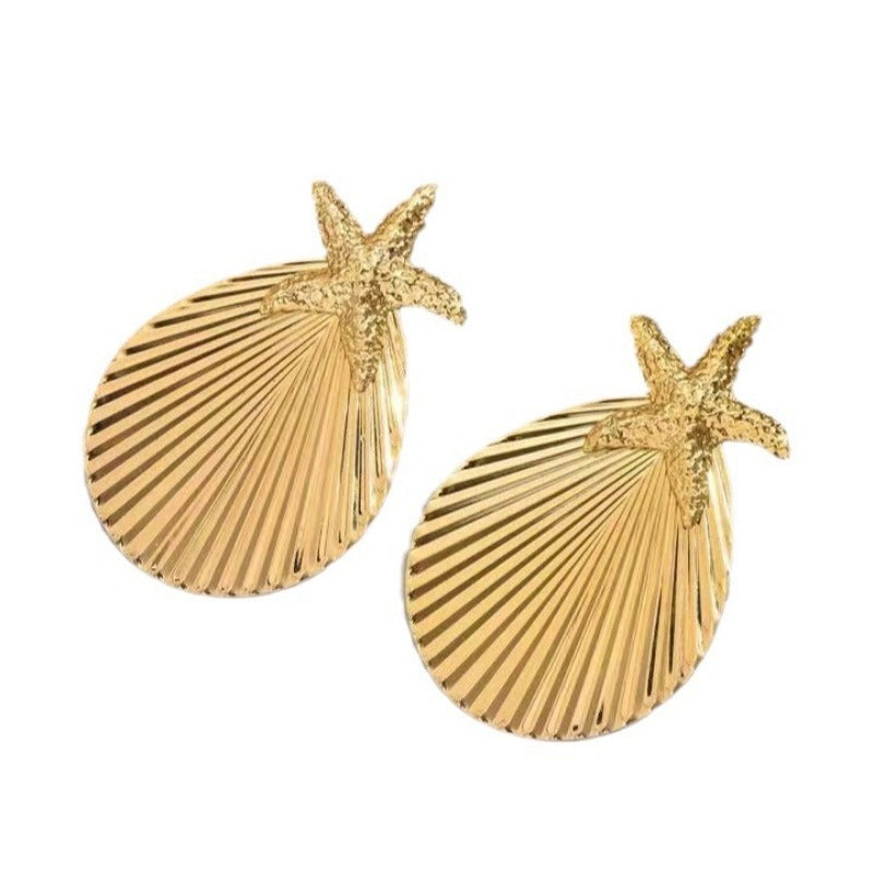 Wholesale Golden Beach Sea Star Shell Scallop Exaggerated Earrings