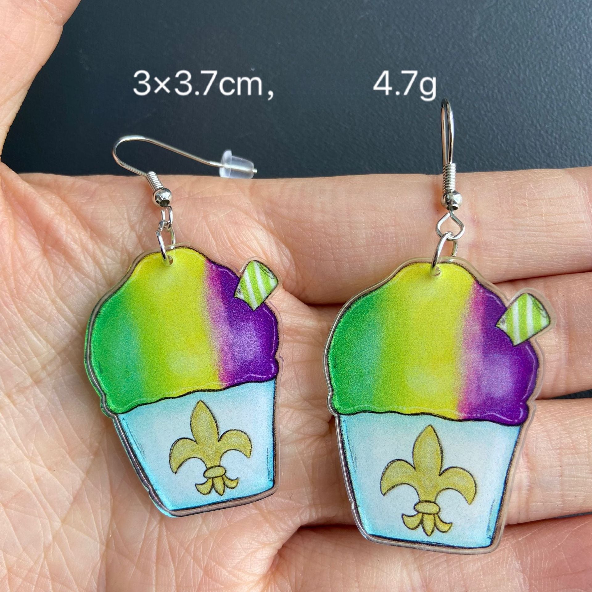 Wholesale Mardi Gras Tricolor Alpaca Champagne Bottle Ice Cream Tree Dog Earrings