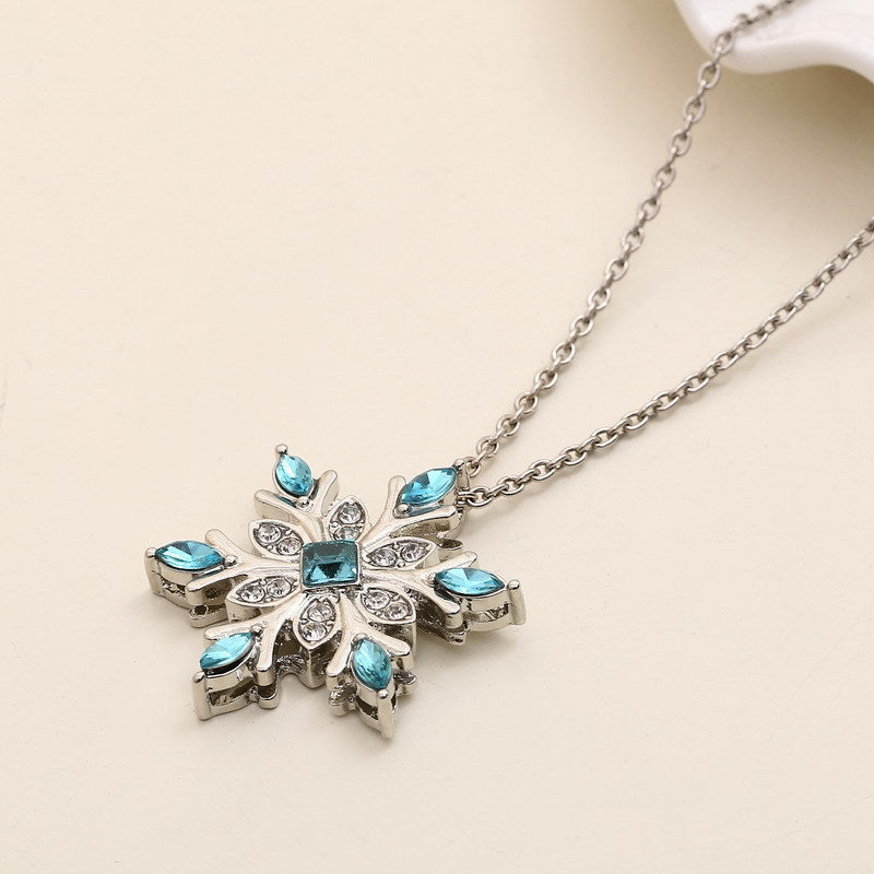 Wholesale Natural Gemstone Silver Plated Zircon Snowflake Necklace Christmas Gift Pendant