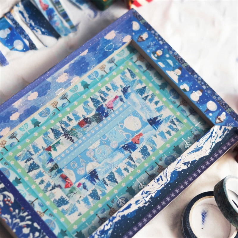 Wholesale 10pcs Winter Stripe Blue DIY and Paper Tape Snowman Ironing Silver Christmas Tree Tent Strap