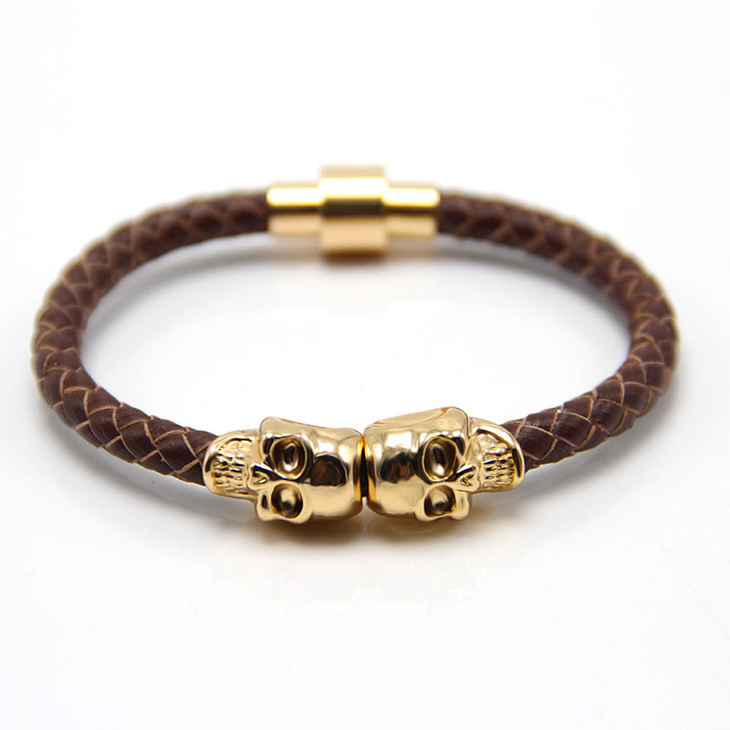 Wholesale Punk Style Skull Leather Men's Bracelet