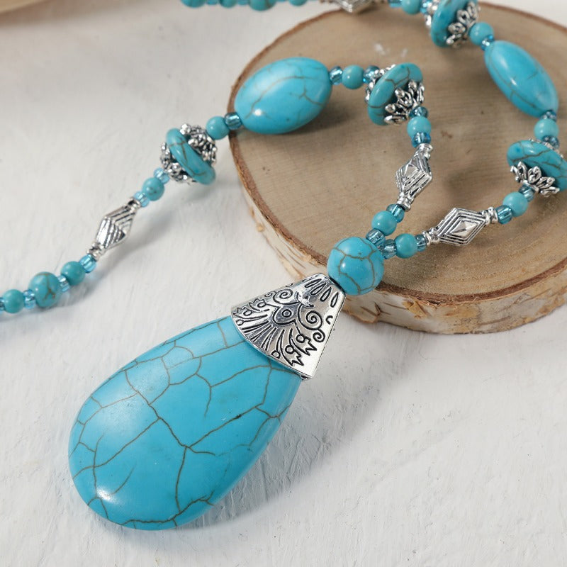 Wholesale Fashion Turquoise Bohemian Ethnic Style Alloy Vintage Silver Natural Stone Bracelets