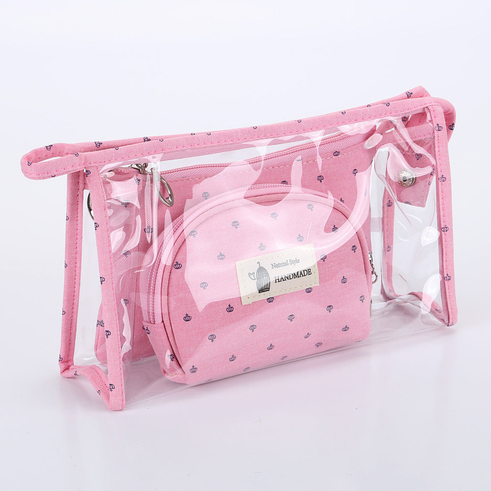 Wholesale Transparent Three Piece Makeup Bag Travel Cotton Storage Bag