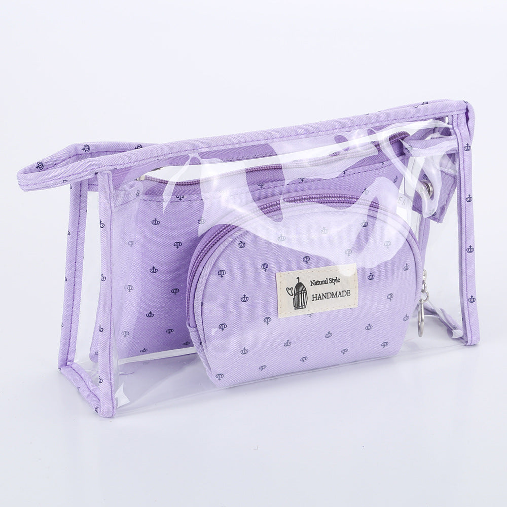 Wholesale Transparent Three Piece Makeup Bag Travel Cotton Storage Bag