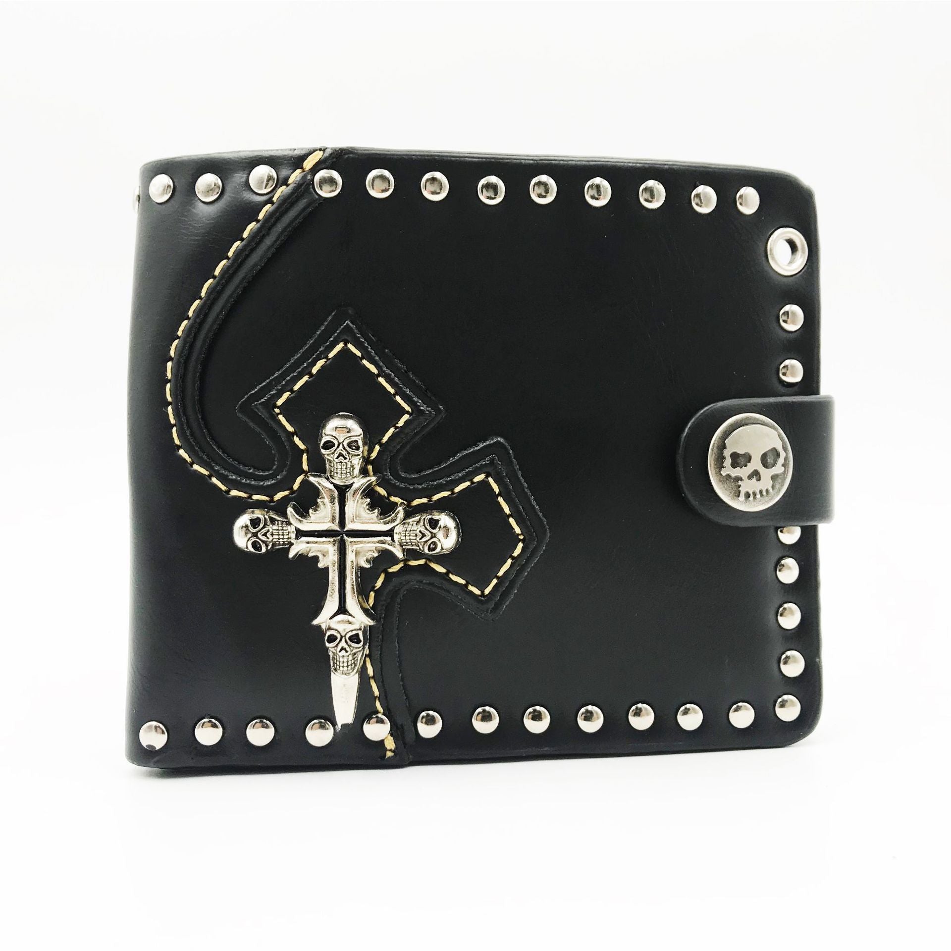 Wholesale PU Punk Men's Motorcycle Wallet Gothic Skull Wallet Cross Wallet with Chain