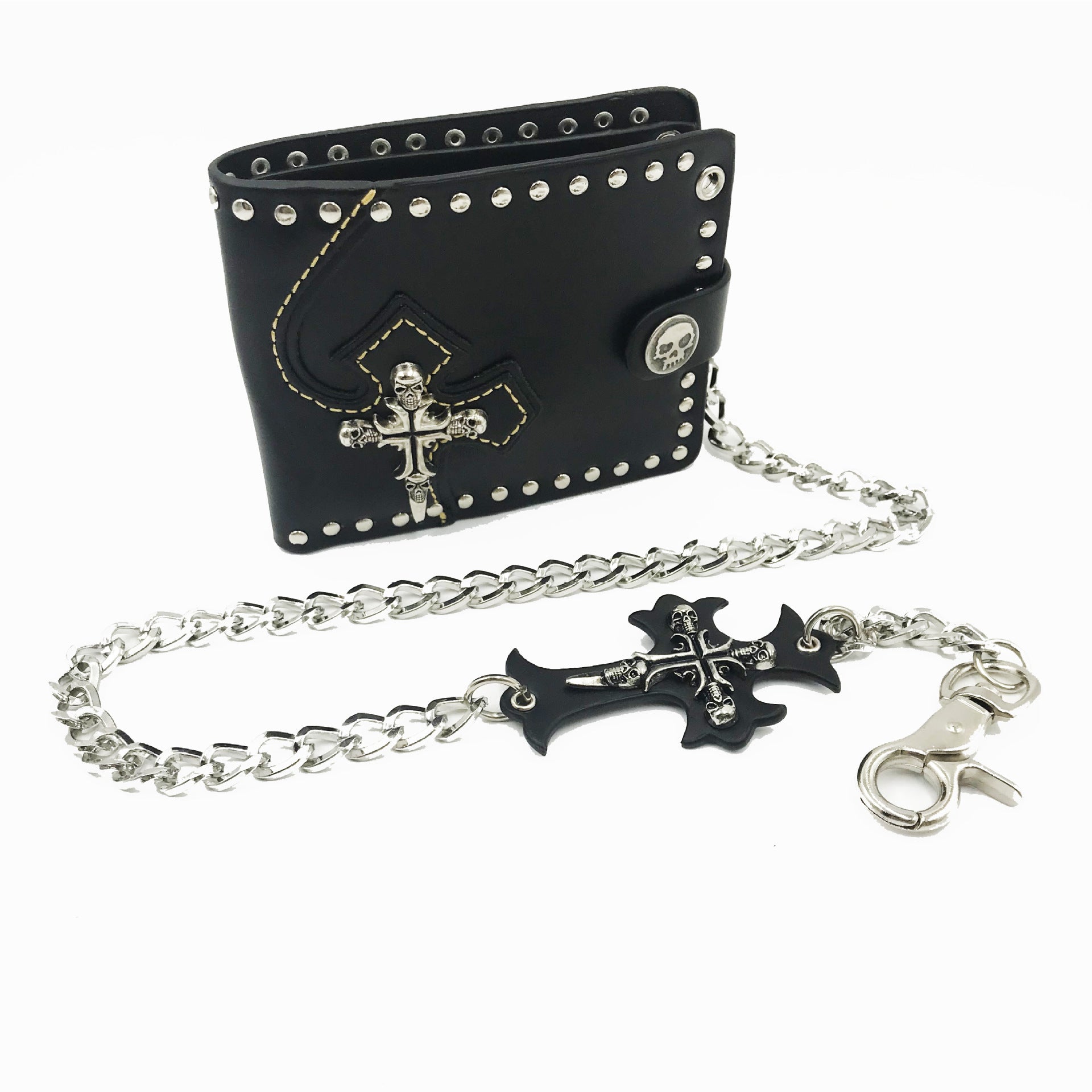 Wholesale PU Punk Men's Motorcycle Wallet Gothic Skull Wallet Cross Wallet with Chain