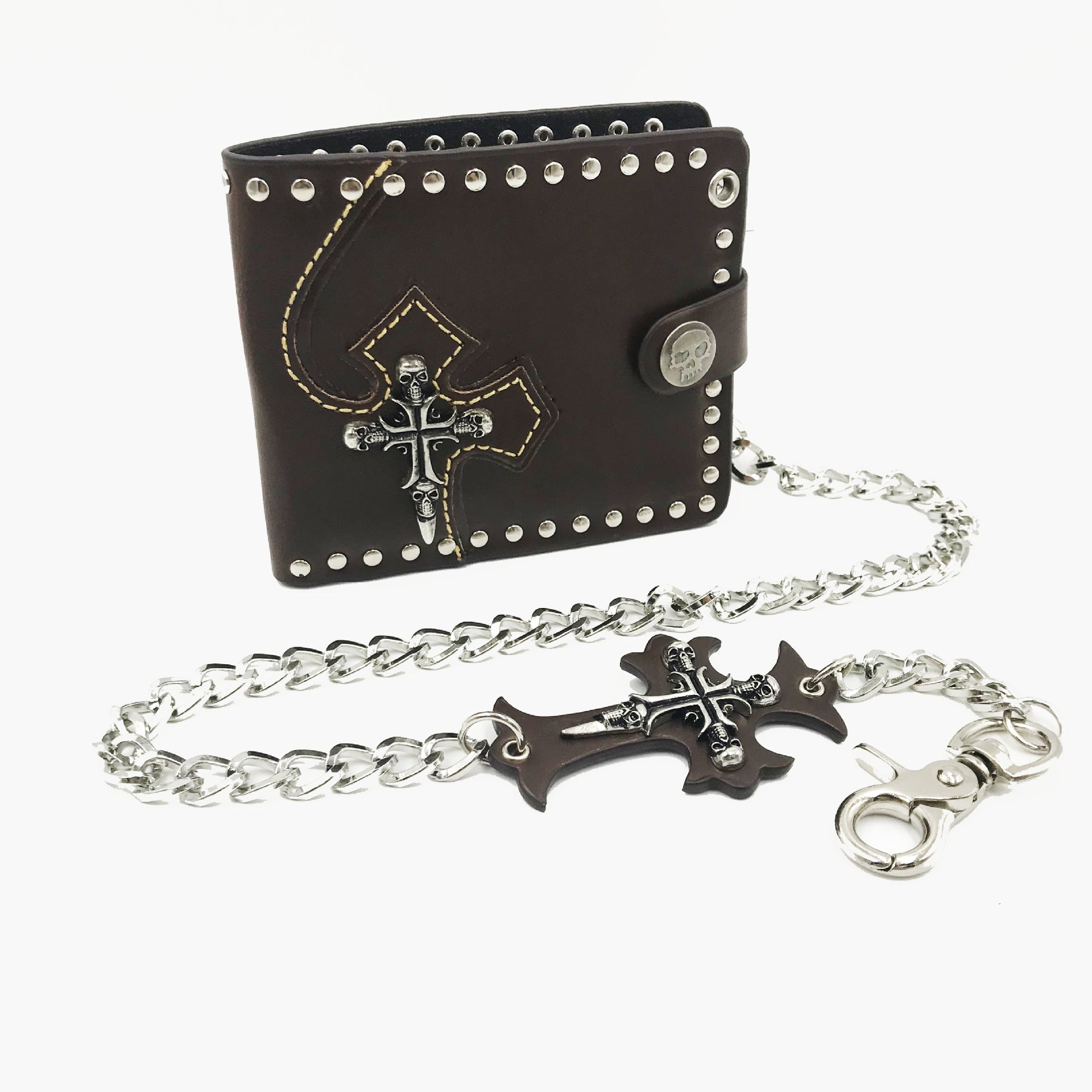 Wholesale PU Punk Men's Motorcycle Wallet Gothic Skull Wallet Cross Wallet with Chain