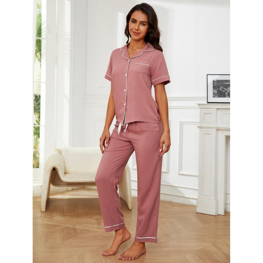 Wholesale Solid Color Short Sleeve Long Pants Pajamas