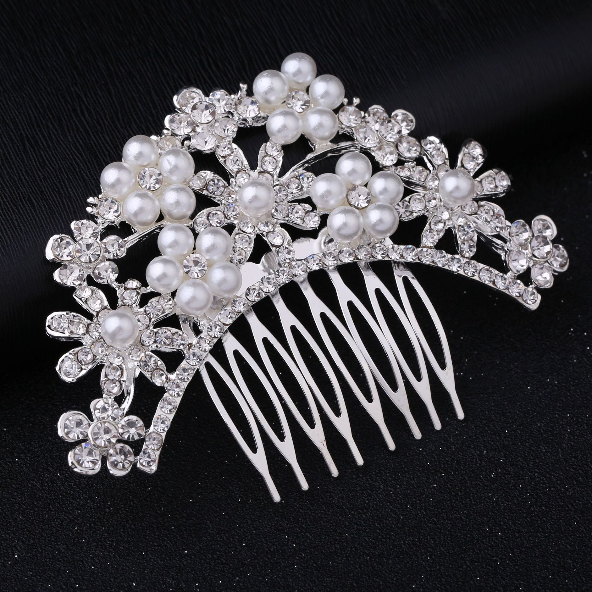 Wholesale Five Petal Flower Crystal Diamond Pearl Alloy Hair Combs