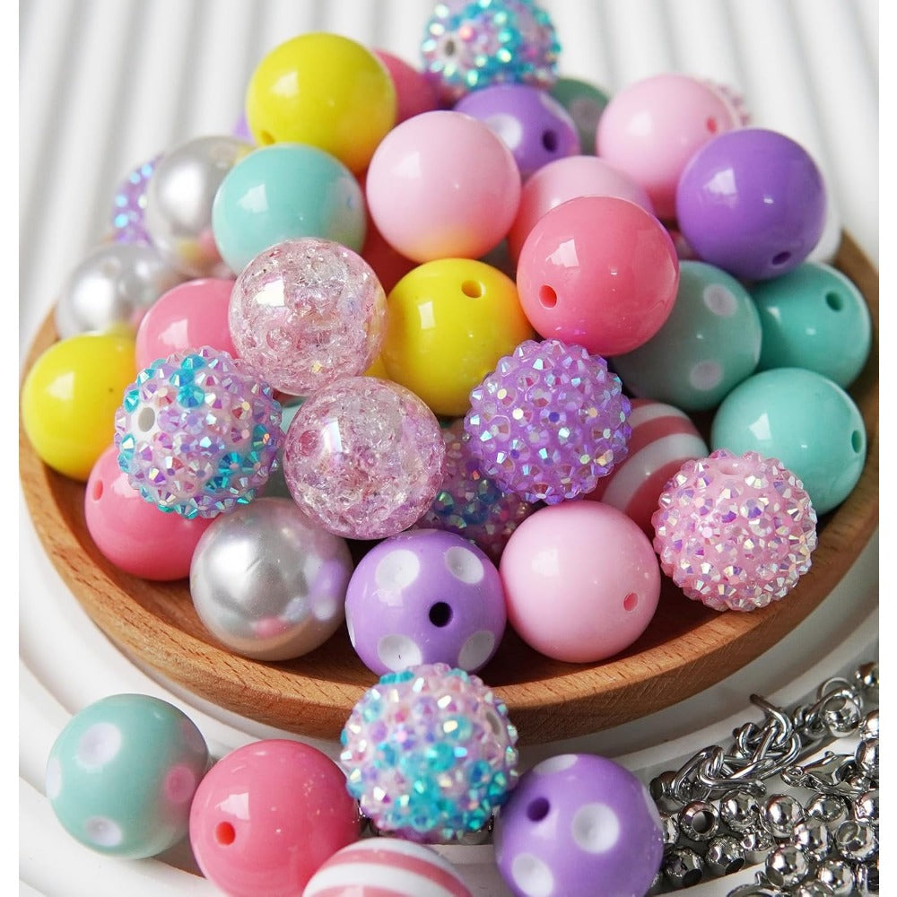 Wholesale Beads for pens, 50pcs 20mm Beads for Beadable Pens Mix, Bubblegum Beads 20mm Bulk, 20 mm Beads for Bead Pens, Large Chunky beads Bubble Gum Beads for Pen Making,  (Mermaid/PurpleBlue)