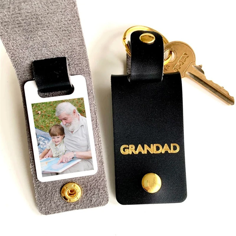 Wholesale Father's Day Photo Box PU Leather Key Tag Pendant