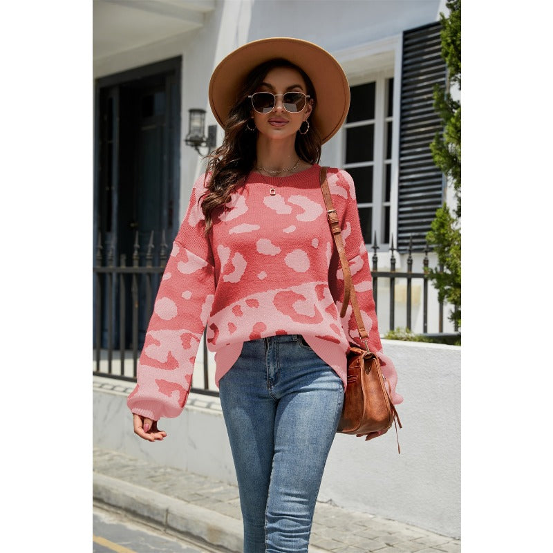 Wholesale Valentine's Day Round Neck Jacquard Leopard Print Fashion Plus Size Women's Sweater