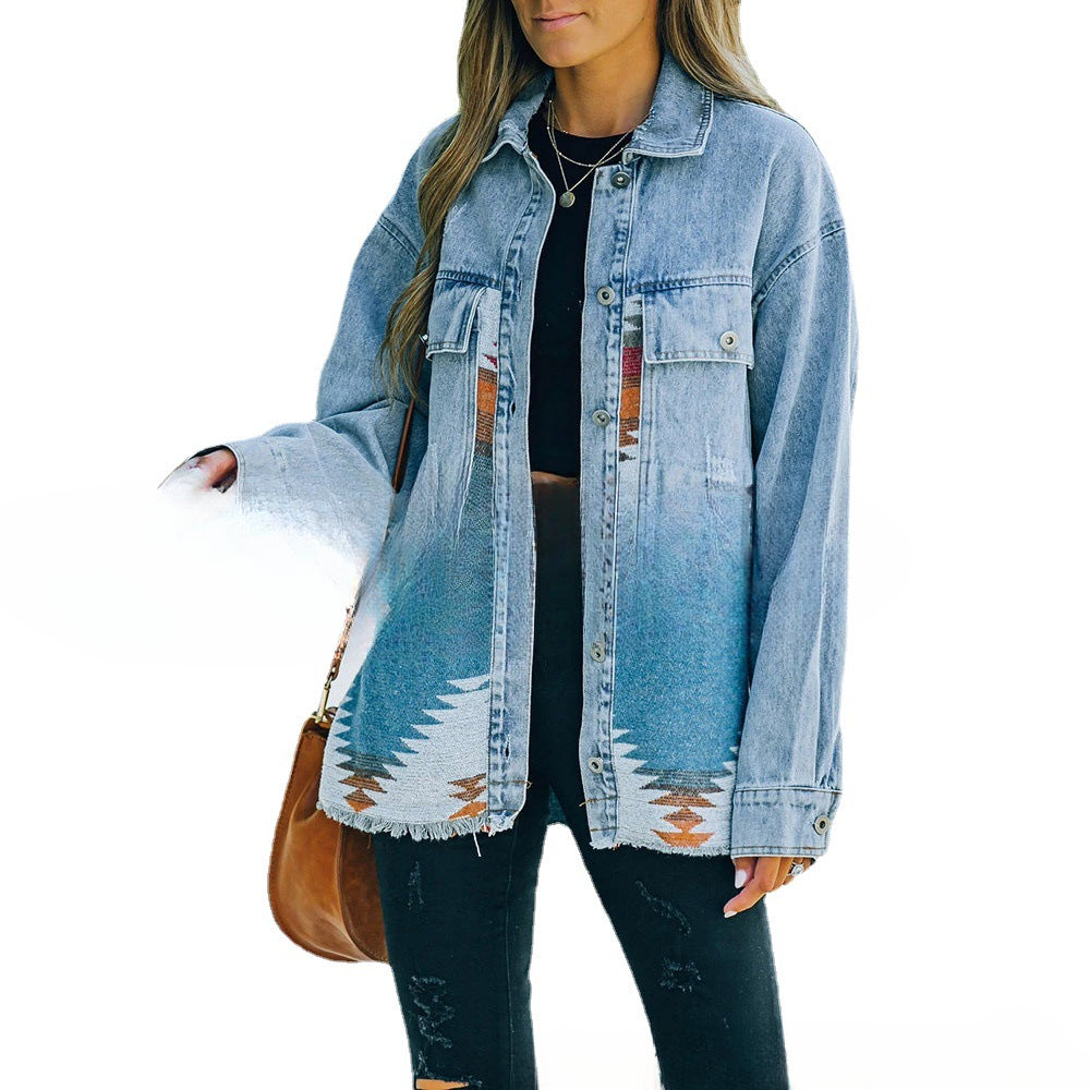 Wholesale Aztec Denim Patchwork Woolen Jackets