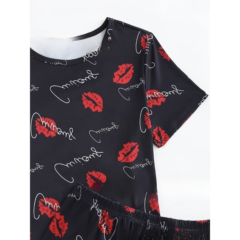 Wholesale Red Lip and Letter Print Set Pajamas