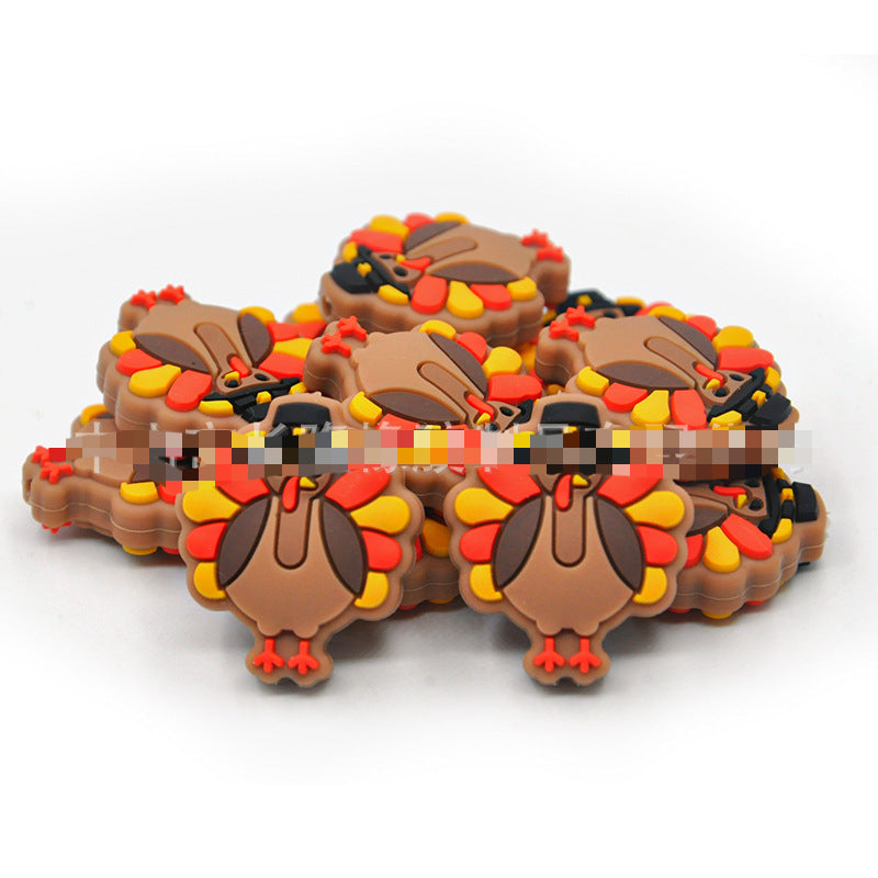 Wholesale 20pcs Thanksgiving Christmas Epoxy Turkey Cartoon Silicone Beads