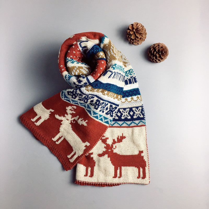 Wholesale Christmas Double-sided Thickened Warm Deer Knitted Sweater Scarves