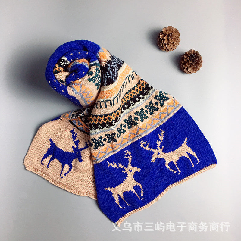Wholesale Christmas Double-sided Thickened Warm Deer Knitted Sweater Scarves