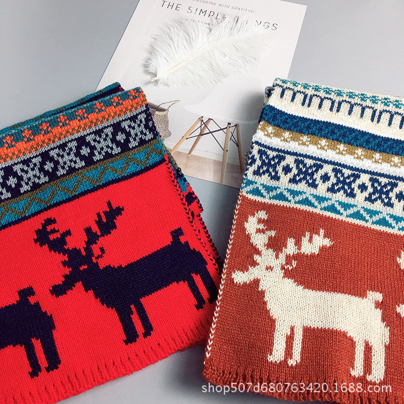 Wholesale Christmas Double-sided Thickened Warm Deer Knitted Sweater Scarves