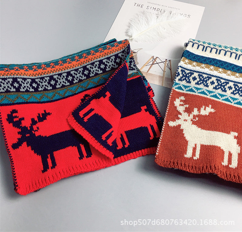 Wholesale Christmas Double-sided Thickened Warm Deer Knitted Sweater Scarves