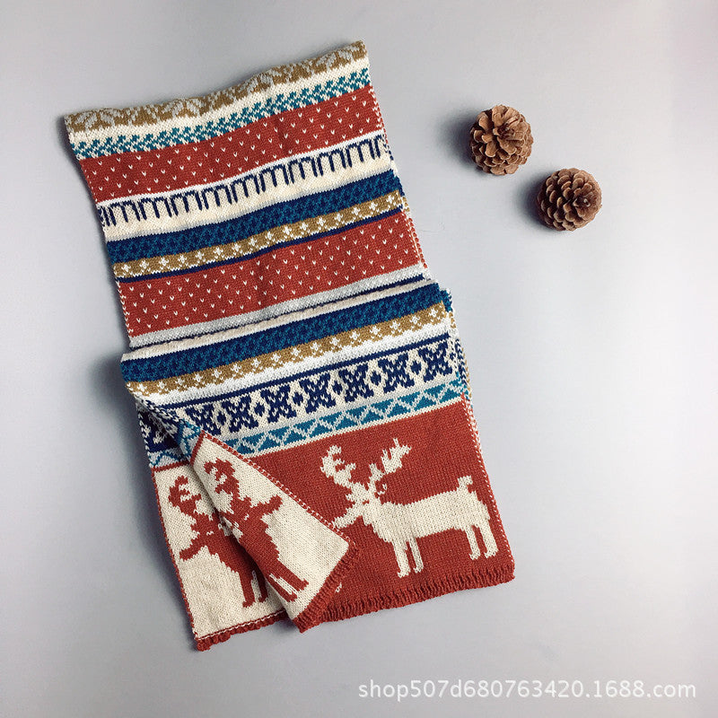 Wholesale Christmas Double-sided Thickened Warm Deer Knitted Sweater Scarves