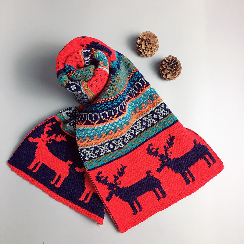 Wholesale Christmas Double-sided Thickened Warm Deer Knitted Sweater Scarves