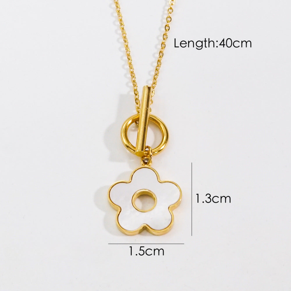 Wholesale Stainless Steel Rhodochrosite Tianhe Stone White Shell Green Diamond Inlaid Necklaces