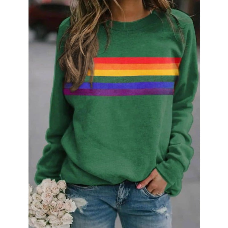 Wholesale Cotton Color Striped Printed Round Neck Pullover Long Sleeves