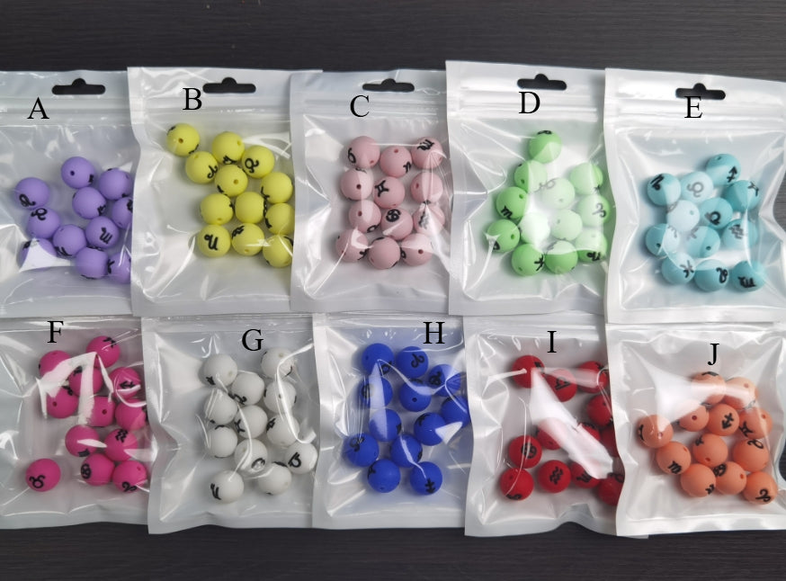 Wholesale 10pcs creative colorful 12 constellation pattern 3D rubber beads