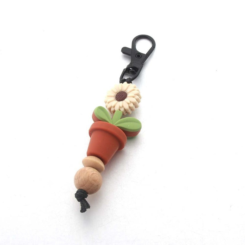 Wholesale Sunflower Creative Flower Pot Silicone Bead Keychain