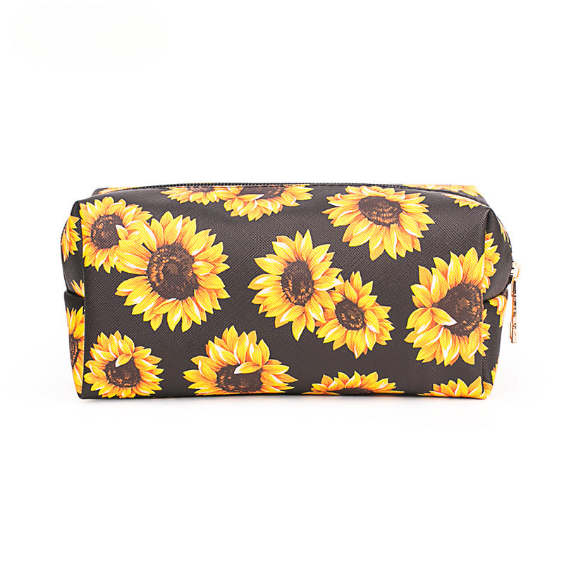 Wholesale PU Sunflower Makeup Bag, Toilet Bag, Large Capacity Storage Bag