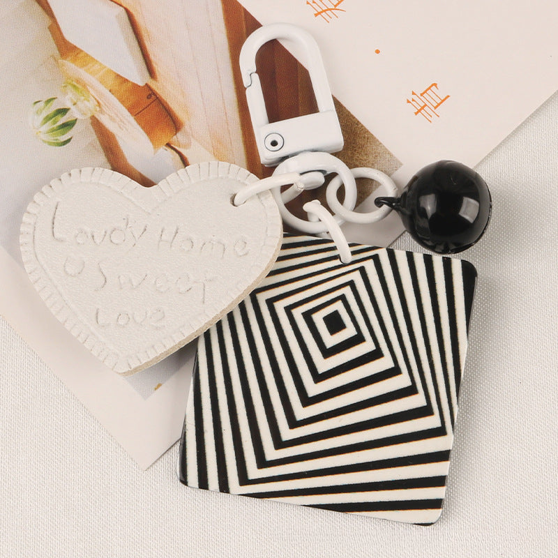 Wholesale Striped Acrylic Square Pendant Leather Heart Keychain