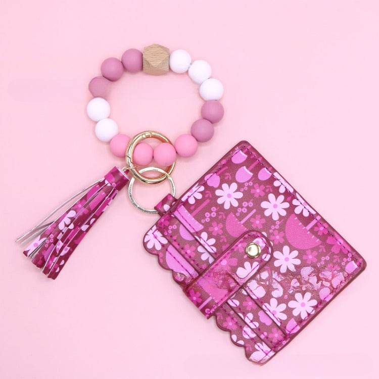 Wholesale Silicone Beech Wood Beaded Pendant Keychain