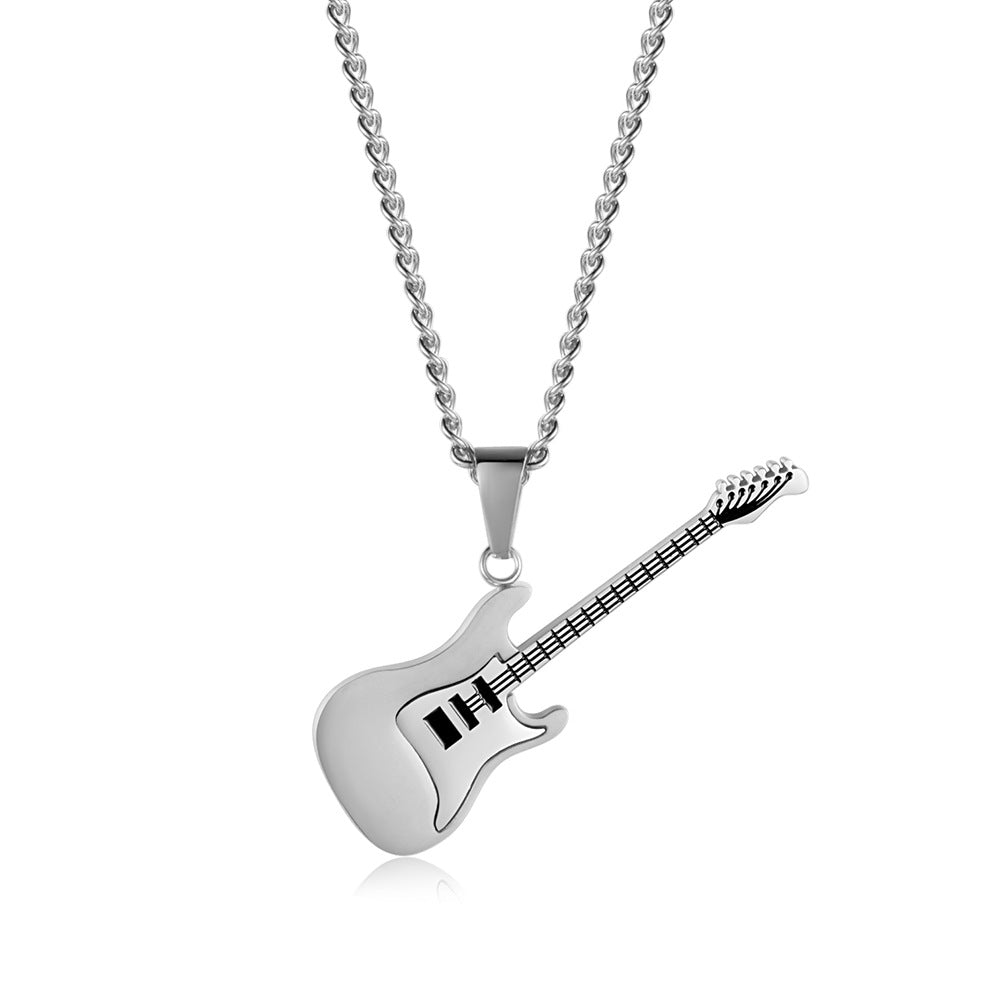 Wholesale Titanium steel guitar pendant music metal musical instrument necklace jewelry