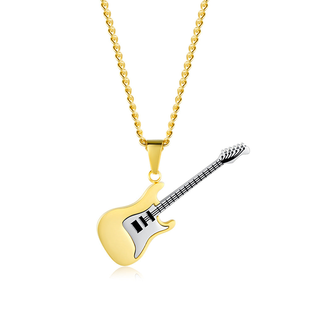 Wholesale Titanium steel guitar pendant music metal musical instrument necklace jewelry