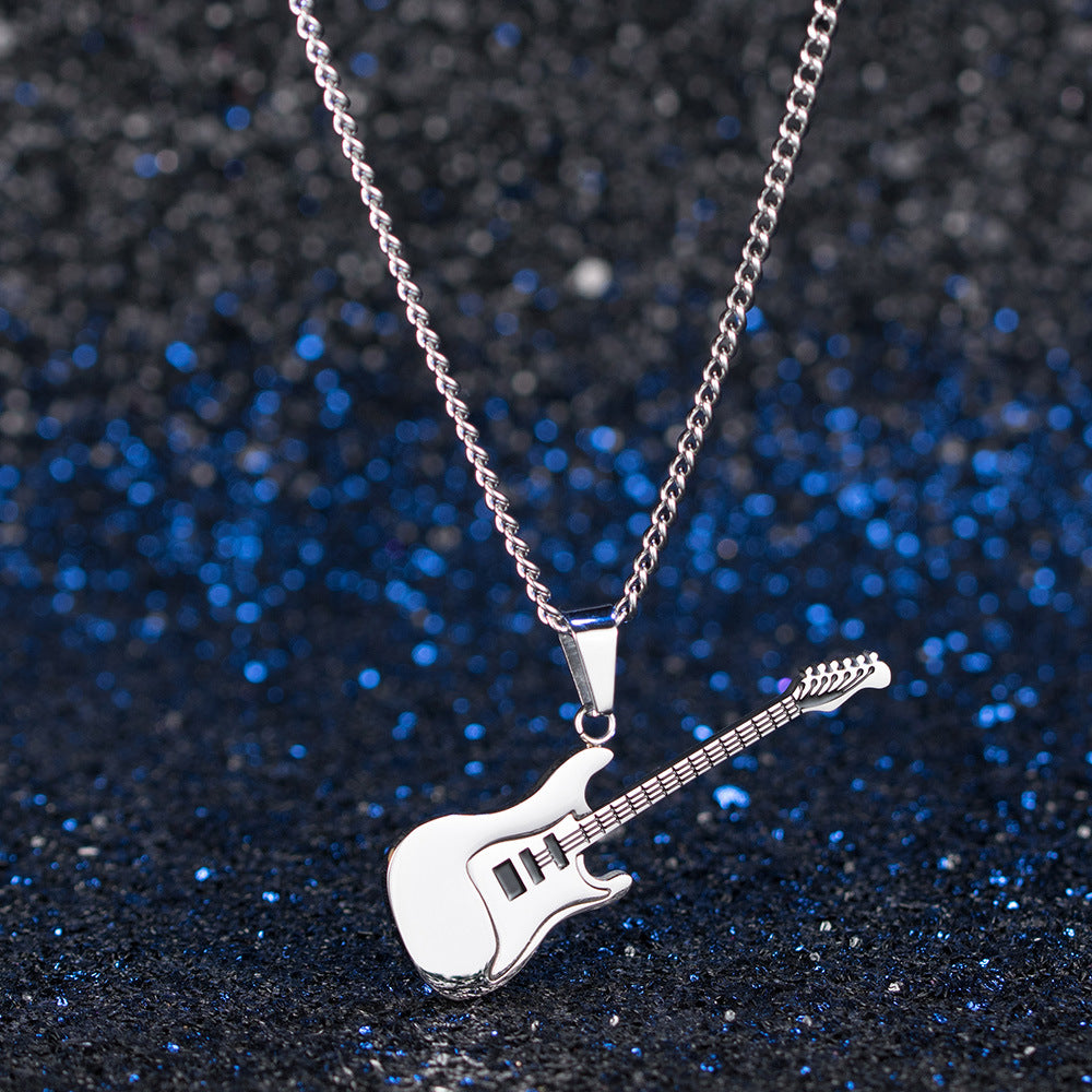 Wholesale Titanium steel guitar pendant music metal musical instrument necklace jewelry