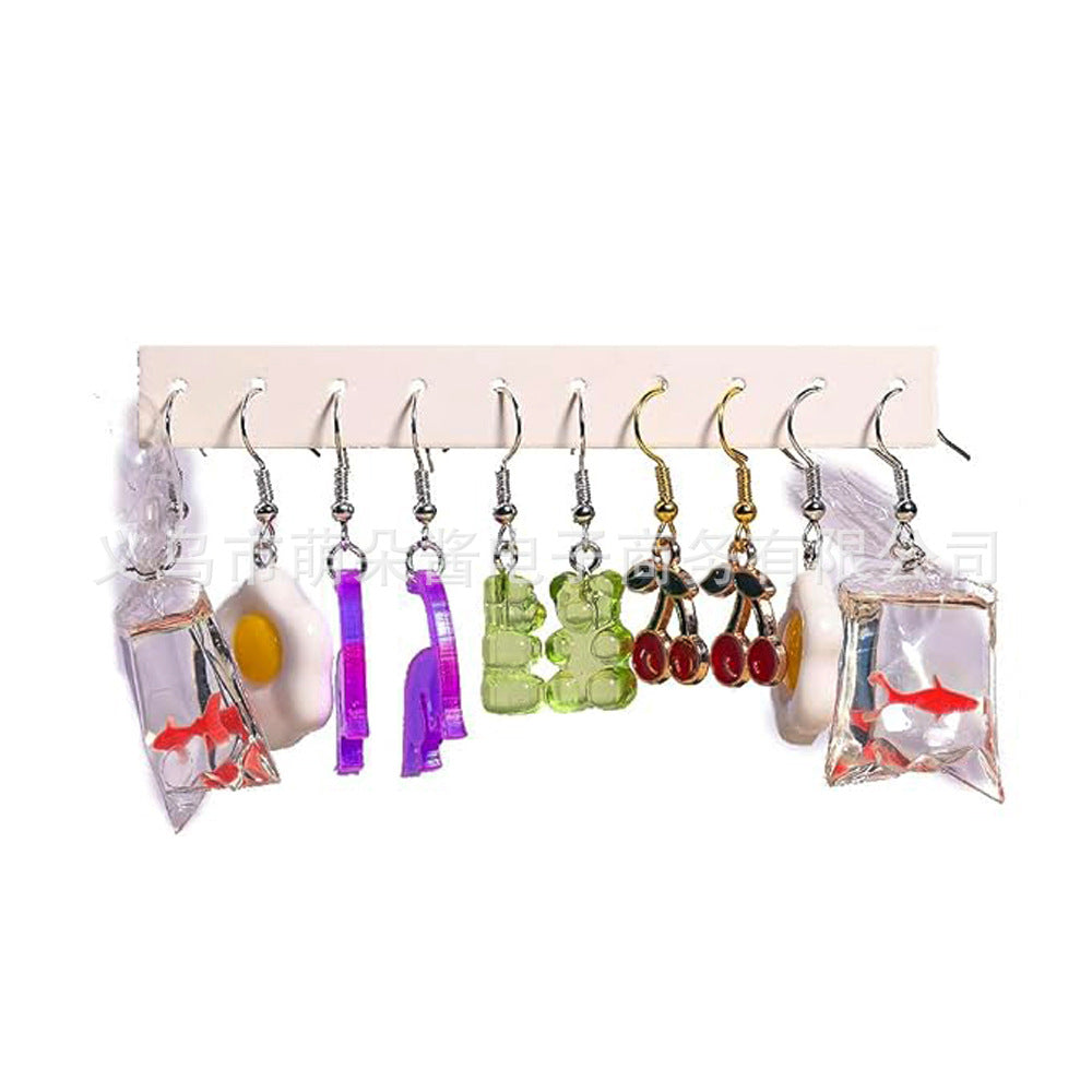 Wholesale 5pcs/pack Hot Sale Sweet Cool Creative Resin  Flowers, Strawberry Mushroom Drink Bottle, Small Cake Earrings Set