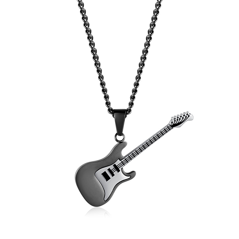 Wholesale Titanium steel guitar pendant music metal musical instrument necklace jewelry