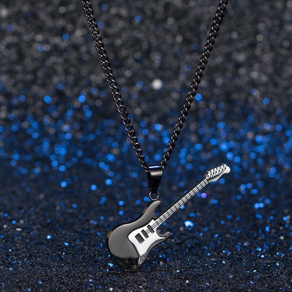 Wholesale Titanium steel guitar pendant music metal musical instrument necklace jewelry